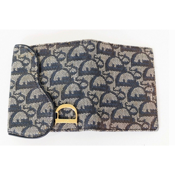 Authentic Christian Dior Saddle Trotter Canvas Navy Leather Bifold Wallet - Picture 3 of 7